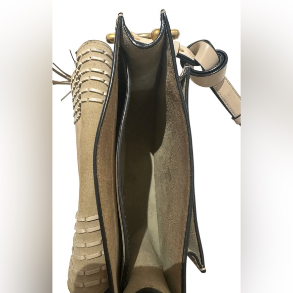 CHLOE MEDIUM BRAIDED HUDSON PEARL BEIGE SHOULDER BAG TASSEL SMOOTH CALFSKIN BAG - Picture 2 of 3